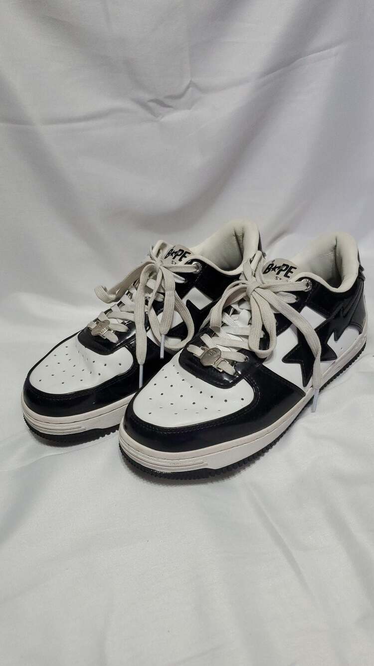 A Bathing Ape Bape Sta Low Black White Patent Leather Sneakers